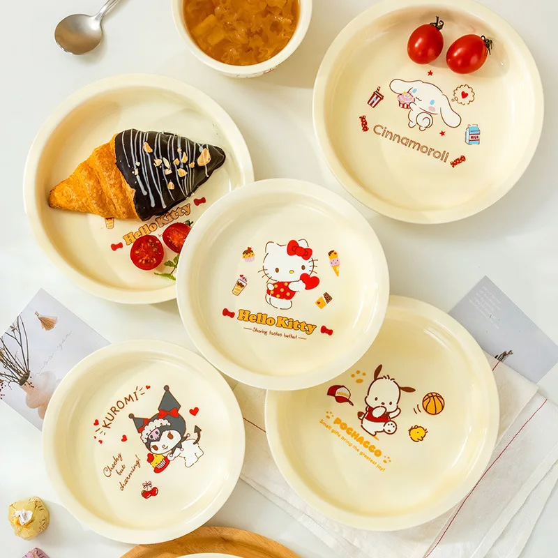 Anime Sanrio Cartoon HelloKitty Cream Plate Dinner Plate Home 8 Inch Flange Deep Dish Milk Whirring Tableware