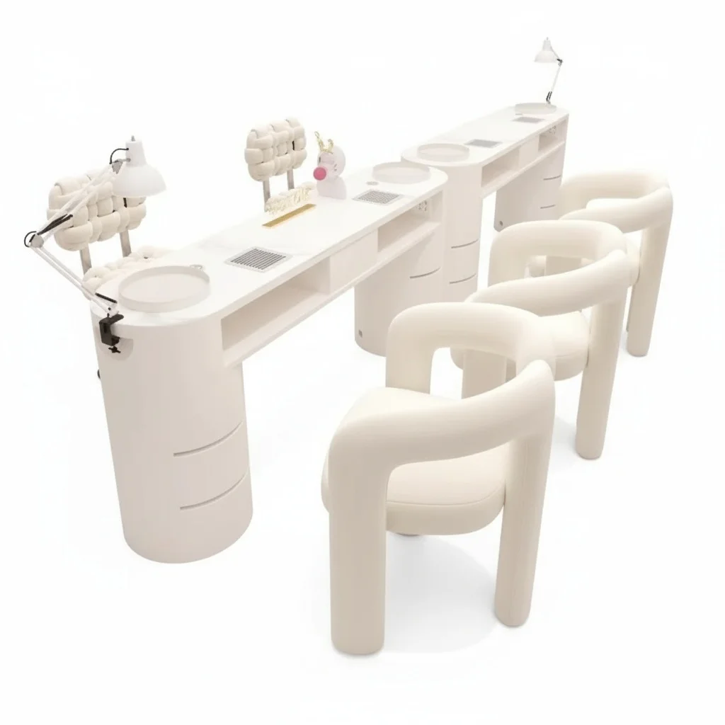Nail Art Table, Metal and MDF Wood Nail Artist Desk, Built-in Dust Collector, Single or 2 Seats Manicure Station, Beauty Salon