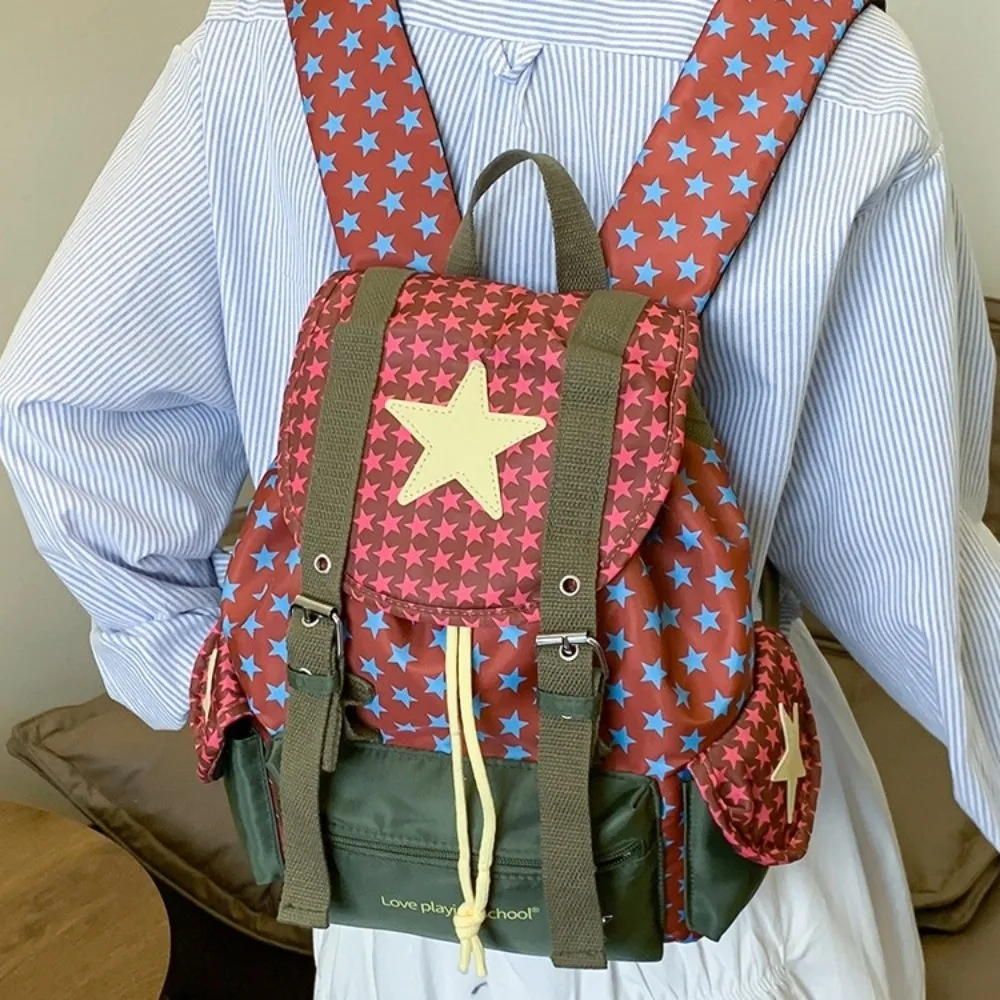 

Рюкзак Lucky Star большой емкости с героями мультфильмов, корейский стиль, школьный рюкзак Y2K на шнурке, нейлоновая сумка с несколькими карманами для пешего туризма, кемпинга, студентов