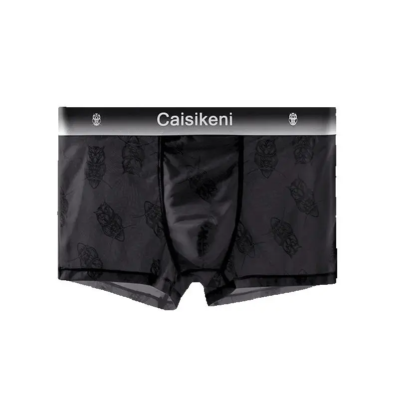 Men Boxers Ultrathin Mesh Lace Floral Underwear Ice Silk Quick-Drying Panties Sexy Transparent Summer U Convex Pouch Underpants