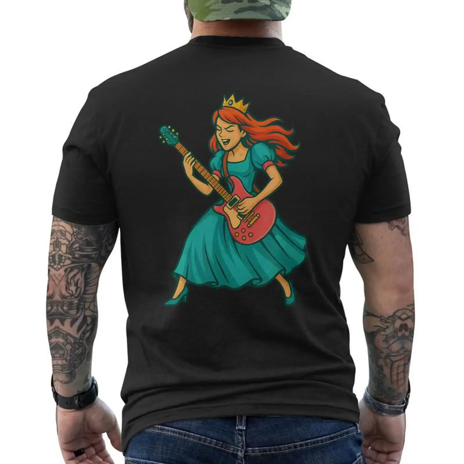 Costume De Princesse Avec Guitare Électrique Pour Les Fans Rock T shirt imprimé au dos Cadeauxyz vintage Washed