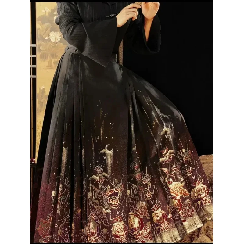 Original Innovative Chinese Horse Face Skirt Daily Heavy Industry Embroidery Weaving Gold Hanfu Women 2024 New Style