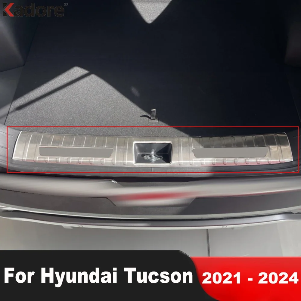 

Для Hyundai Tucson NX4 2021 2022 2023 2024, стальной автомобильный задний багажник, бампер, накладка на заднюю дверь, накладка на порог, аксессуары