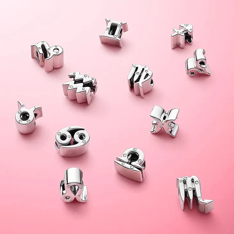 

New Sparkling 12 Lucky Zodiac Charm Beads Sagittarius Leo Virgo Scorpio Taurus Fit Original Bracelets DIY Women Jewelry Gifts