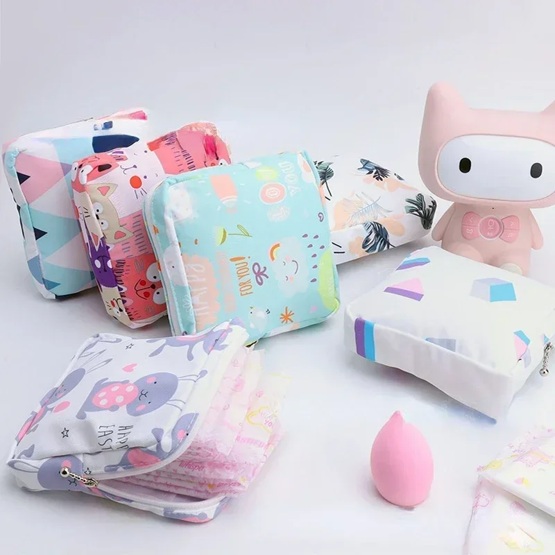 Waterproof Tampon Storage Bag Cute Cartoon Sanitary Pad Pouches Portable Makeup Lipstick Key Earphone Data Cables Organizer Case