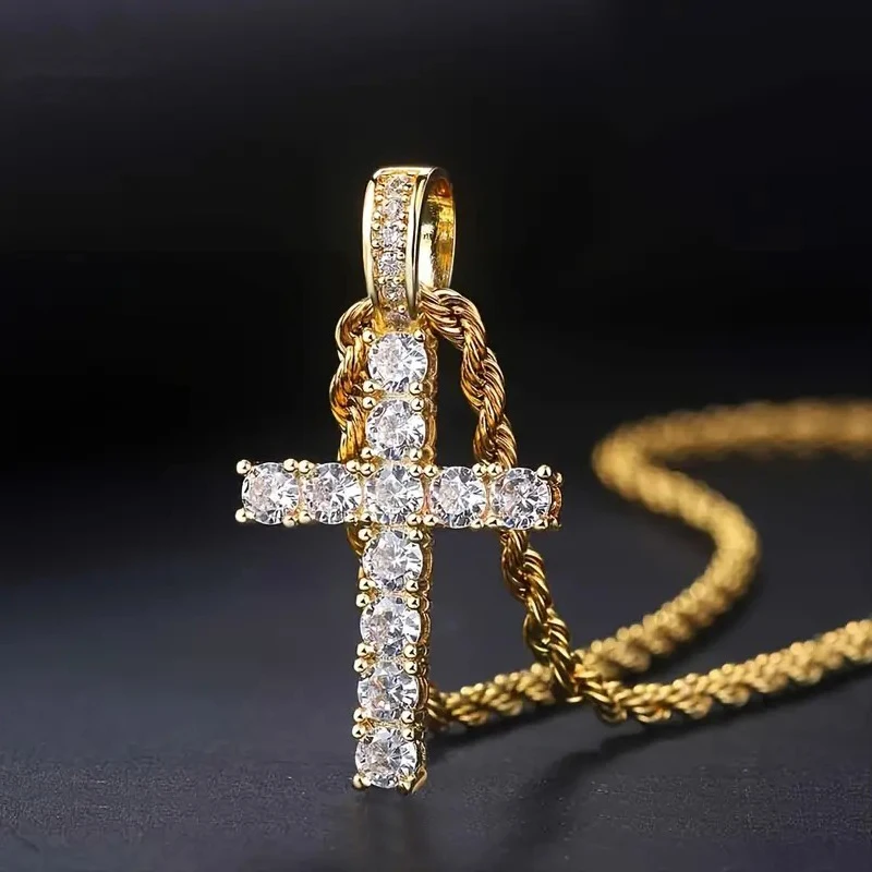 Huitan Luxury Cross Pendant Necklace for Women Sparkling White Cubic Zirconia Long Necklace Wedding Party New Fashion Jewelry