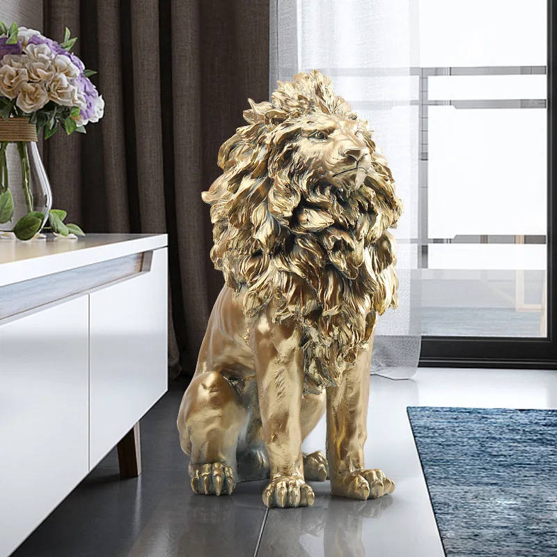 

in stock Golden Lion Statue Floor Home Decoration Art Large Resin Sculpture 2023 Large Luxury Interior Decoration Sculpture