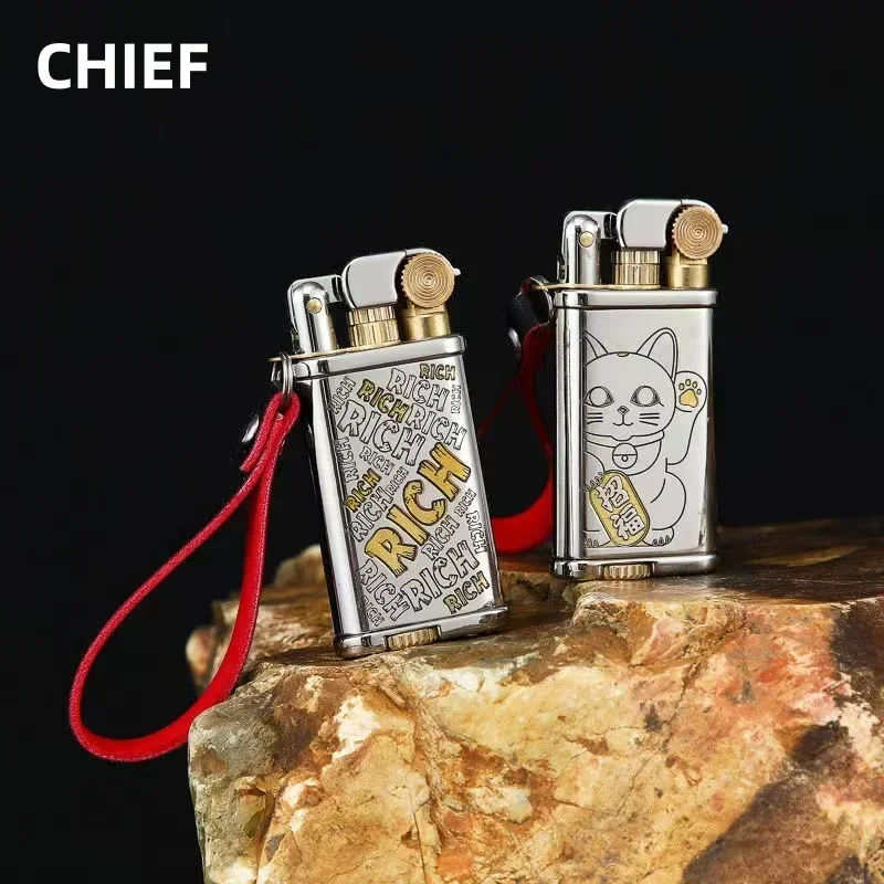 CHIEF Mini White Copper Arm Lifting Open Flame Kerosene Lighter Outdoor Leather Rope Portable Grinding Wheel Igniter Lighters