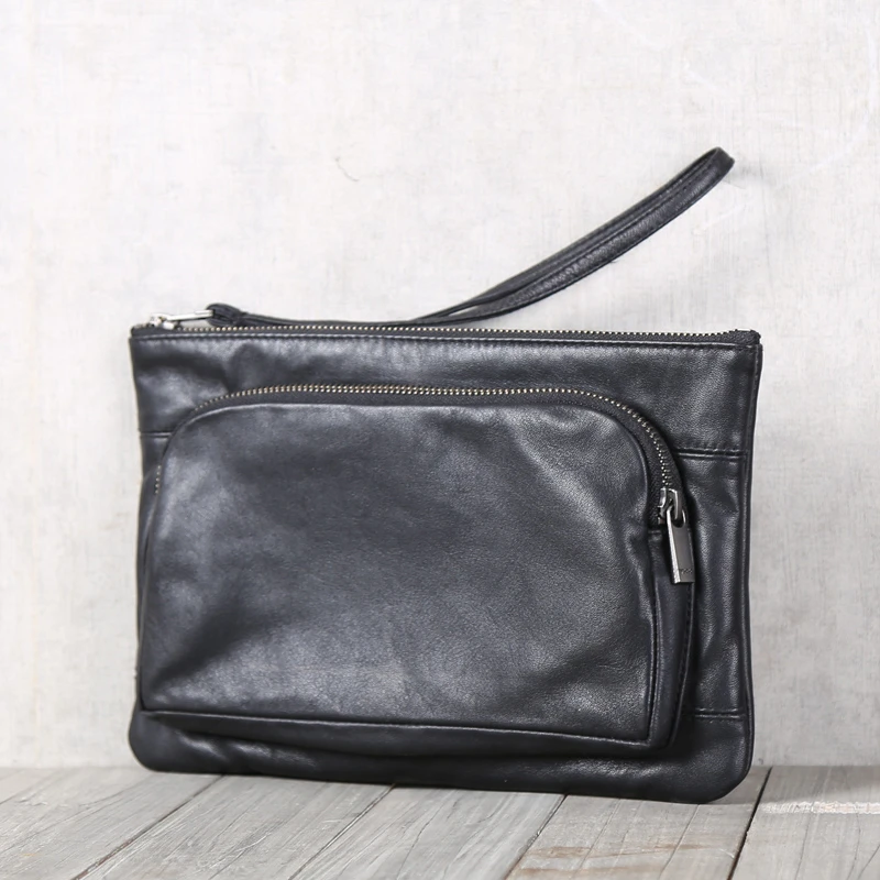 Men's Clutch Genuine Leather High Quality Men Mini Hand Bag Soft Cowhide Casual Storage Envelope Bag