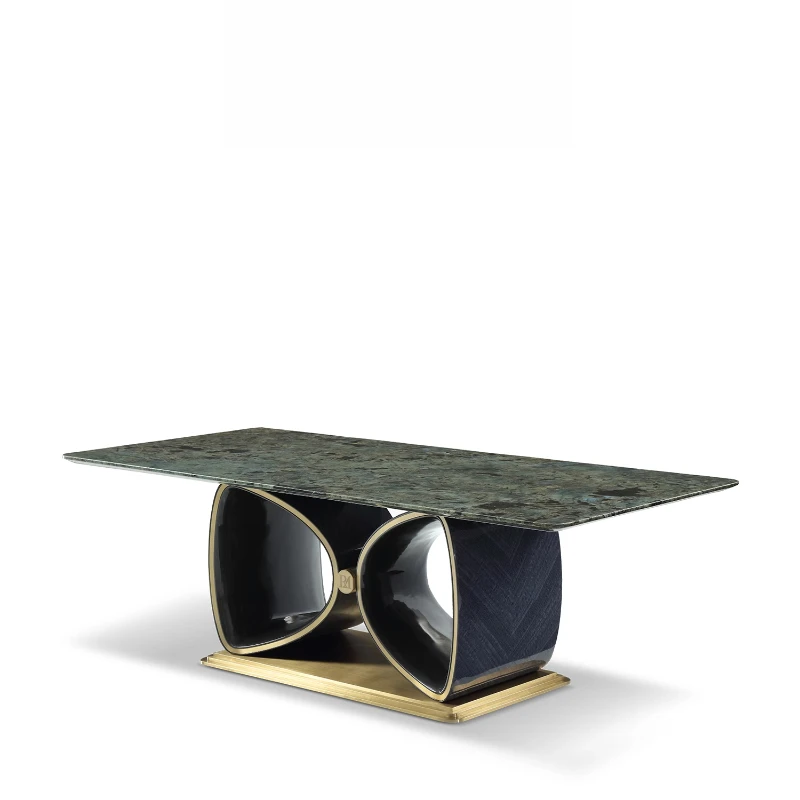 

Легкий роскошный длинный обеденный стол из синего жадеита и мрамора с вырезанным международным дизайном