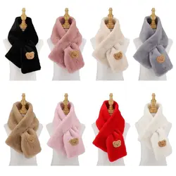 Inverno donna peluche sciarpa morbida pelliccia di coniglio finto Snood sciarpe tinta unita collo cartone animato orso ragazza fazzoletto da collo più caldo roba