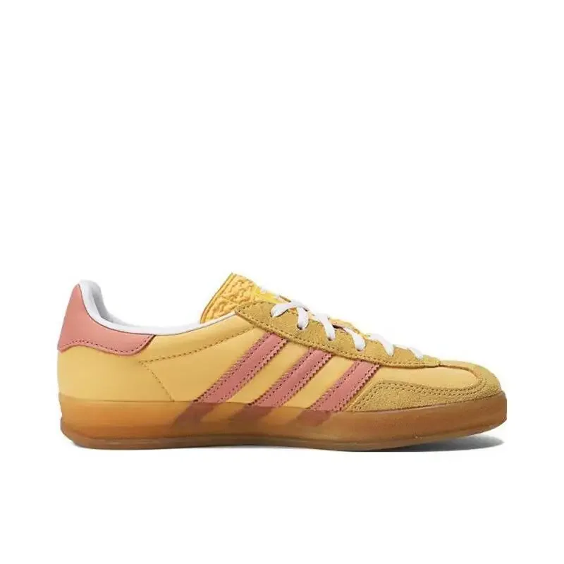 Adidas Gazelle Indoor Woman's Comfortable, Versatile, Casual,Shock Absorbent, Lightweight, Low Top Board Shoes , Yellow Pink