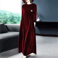 New Fashion Fall Winter Women Dress Velvet A-line Long Dress Elegant Loose Solid Party Maxi Dress Plus Size Vestidos Retro Robe
