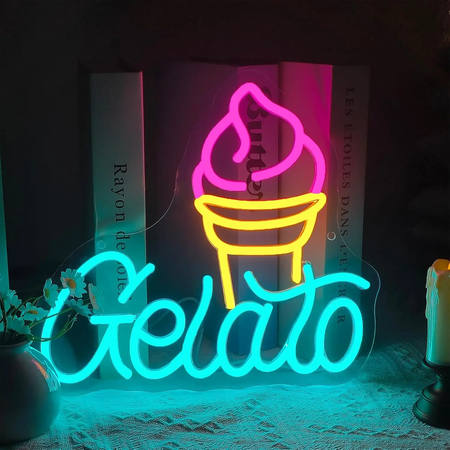 Gelato Ice Cream LED Neon Sign USB Wall Light Italian Gelato Shop Neon Lamp Cafe Dessert Store Bedroom Aesthetic Wall Decor Gift