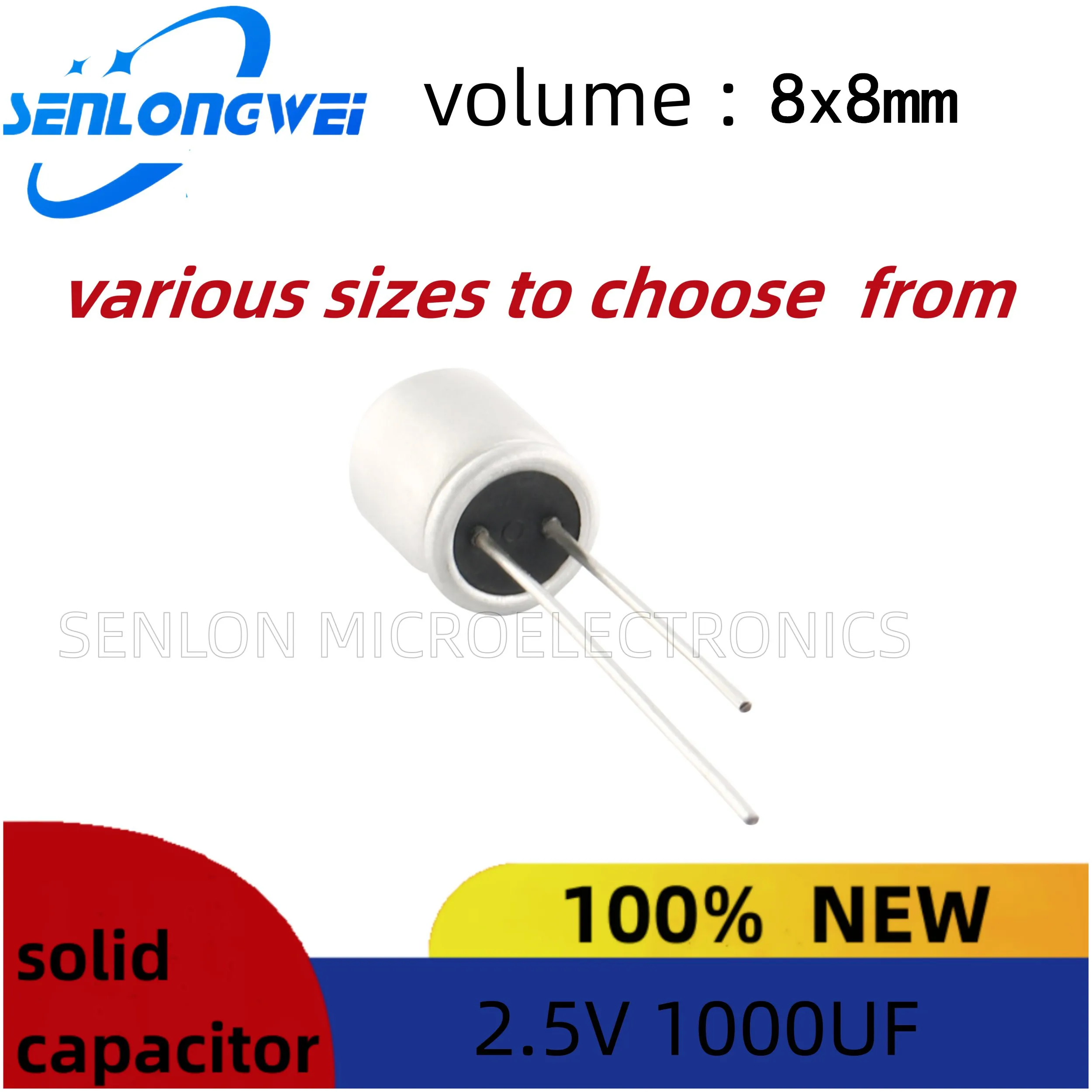 10Pcs New solid state capacitors 1000uf 2.5V volume 8x8mm DIP solid electrolytic capacitor electrolytic capacitors