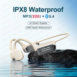 Swimming Earphone IPX8 Waterproof Bone Conduction Headphones MP3 Player Wireless Bluetooth 5.4 Headset LED Display With 32G RAM