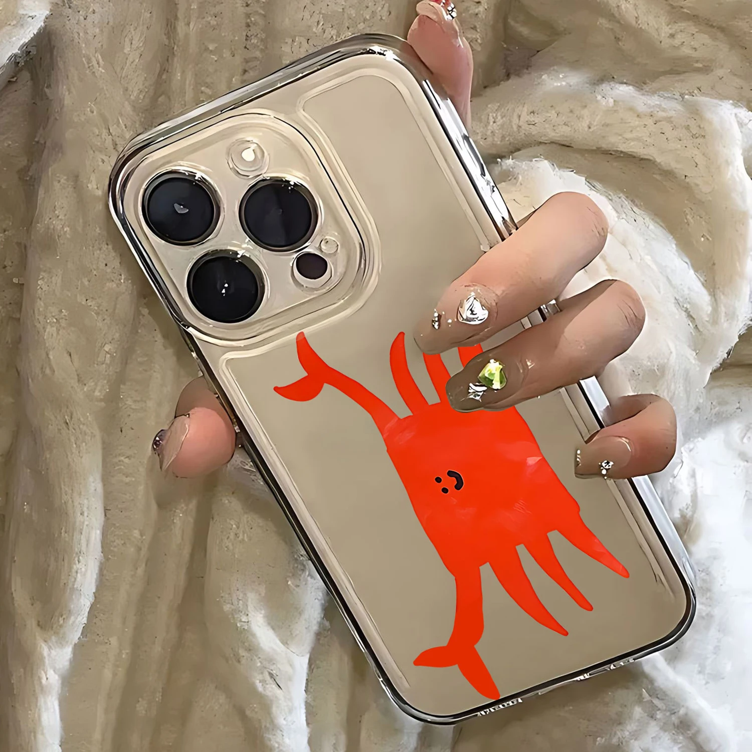 Ins Korean Cute Simple Graffiti Red Crab Phone Case For iPhone 16 15 14 13 12 11 Mini Pro Max X XR XSMax 7 8 Plus SE20 Cover