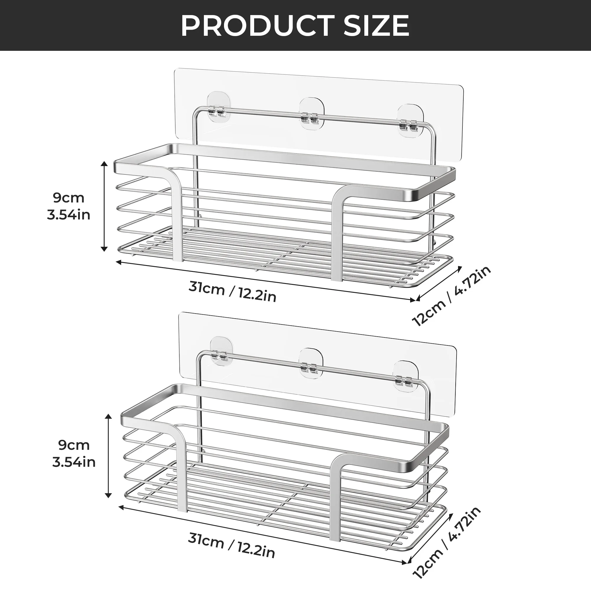 Imagem -06 - Impermeável Banheiro Prateleiras Cremalheira do Armazenamento sem Perfuração Prata Preto Cozinha Chuveiro Organizador Acessórios para Casa Pcs Aço Inoxidável