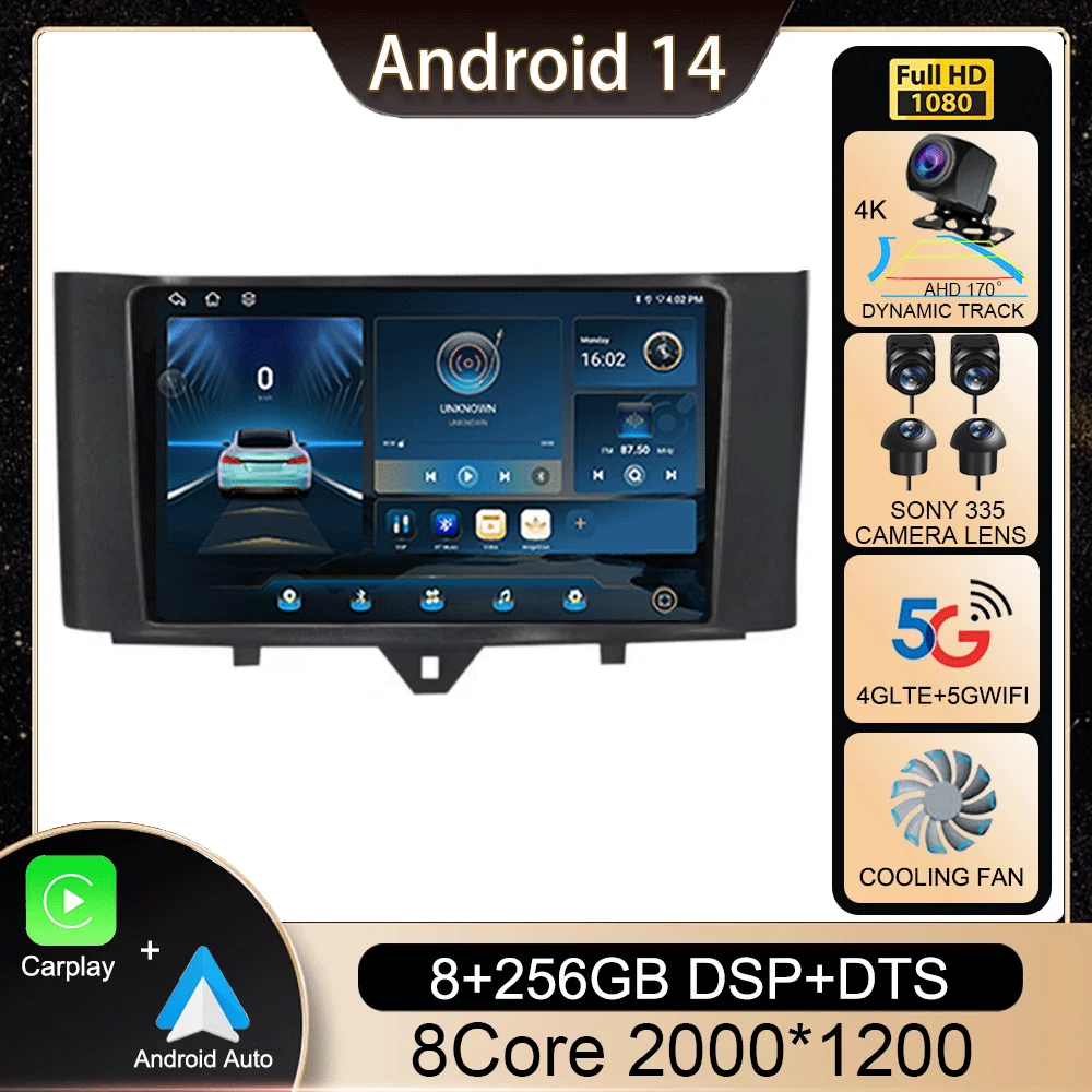 

Android 14 Carplay Auto Car Raido For Mercedes Benz Smart Fortwo 451 2010-2015 Multimedia Video Player Autoradio GPS 4G Stereo