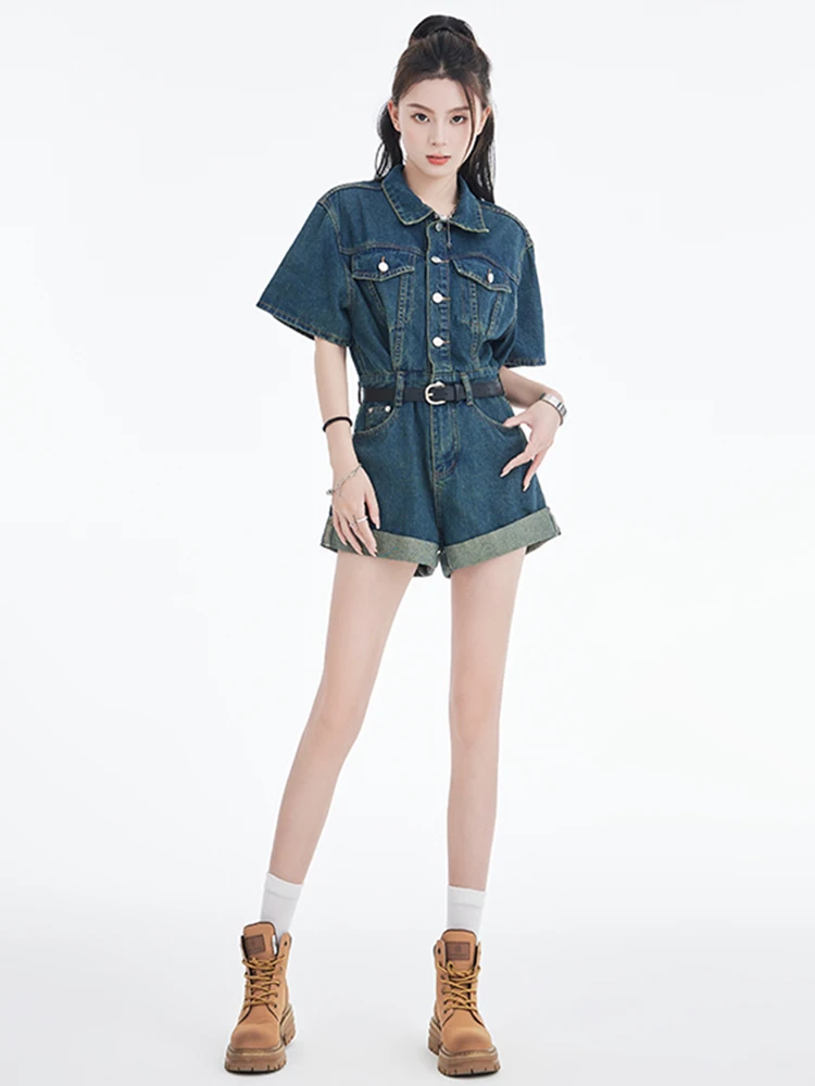 

PVJ ретро Sli джинсовые комбинезоны женские весенне-летние свободные с высокой талией для похудения дизайн повседневный молодежный цельный костюм