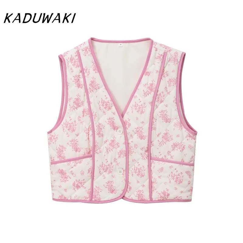 

KADUWAKI осень/зима новая женская одежда в европейском и американском стиле стеганые куртки без рукавов с v-образным вырезом и принтом женская одежда