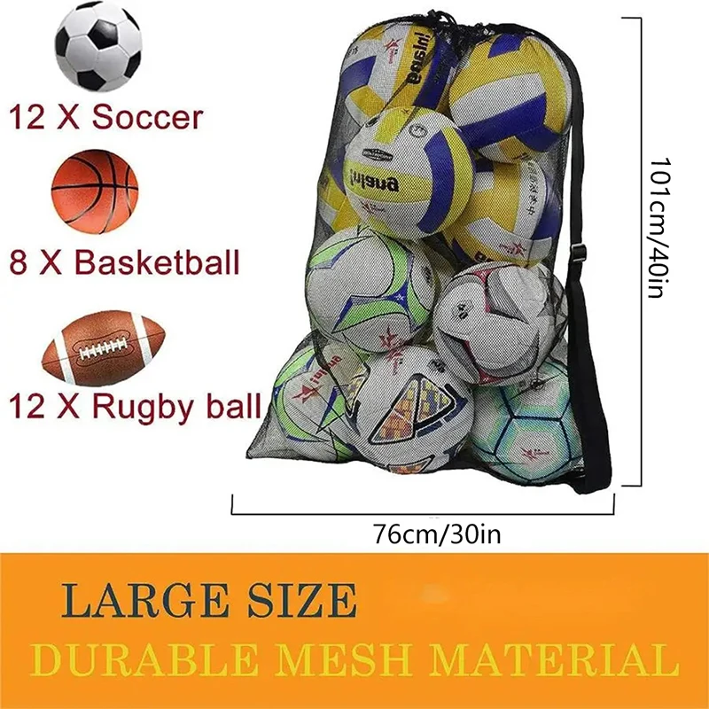 Borsa per pallone da calcio in rete borsa per basket con coulisse Extra Large con tasca con cerniera borsa per rete da calcio per pallavolo borse da palestra