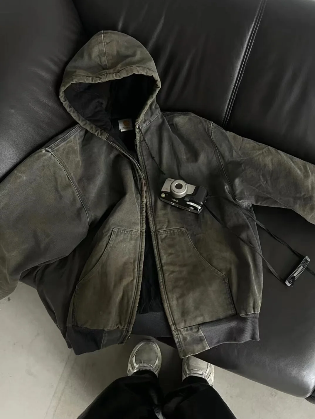 

Waed American Sle Jaet Heavyweight Fce Lined Hooded Workwear Coat Destructed Wax Dyeing Couples Outerwear