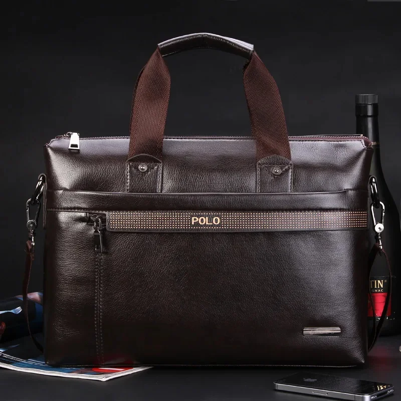 Maletín de negocios de cuero PU para hombre, bolso Vintage de gran capacidad, bandolera de hombro para hombre, bolso para portátil de 14"