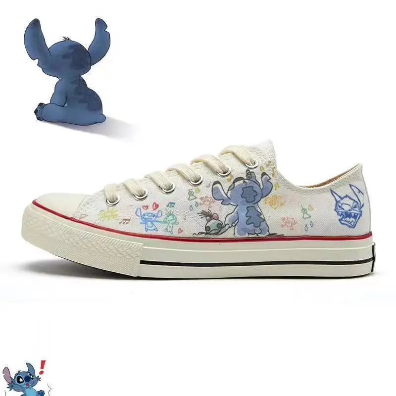 Disney Lilo & Stitch Canvas Shoes 2024 New Couple Sport Shoes Women Print Sneakers Men Tennis Shoes Adult Casual Running Shoes