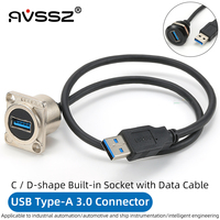 0.5-2m Metal USB 3.0 Data Extension Cable USB TypeA Connector Flush Mount Adapter Socket Wires for Phone Car Truck Moto Industry