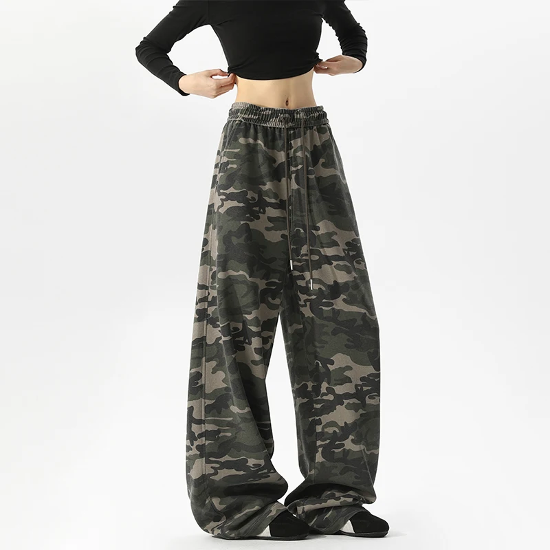2026 Spring Men Camouflage Cargo Pants Men Baggy Camo Trousers Man Oversize Straight Wide Leg Pants Men Vintage Y2K Pants