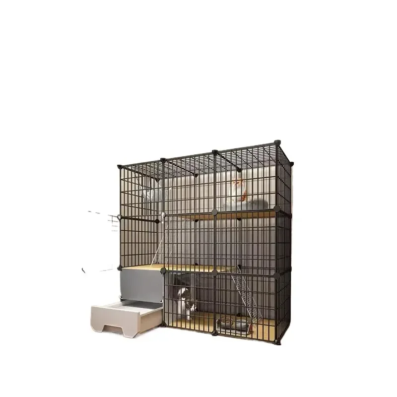 Large Cat Cage Indoor Free Assembly Cat Villa with Integrated Litter Box Spacious Household Pet Toilet Enclosure Empty Cage