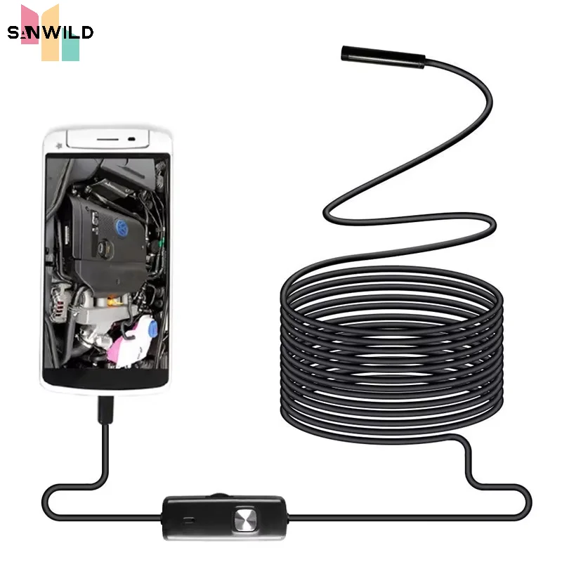 Mini Camera Waterproof Endoscope Adjustable Cable 5.5mm 2m Hard Wire Android Type-c Usb Car Detection Camera Pipeline Detection