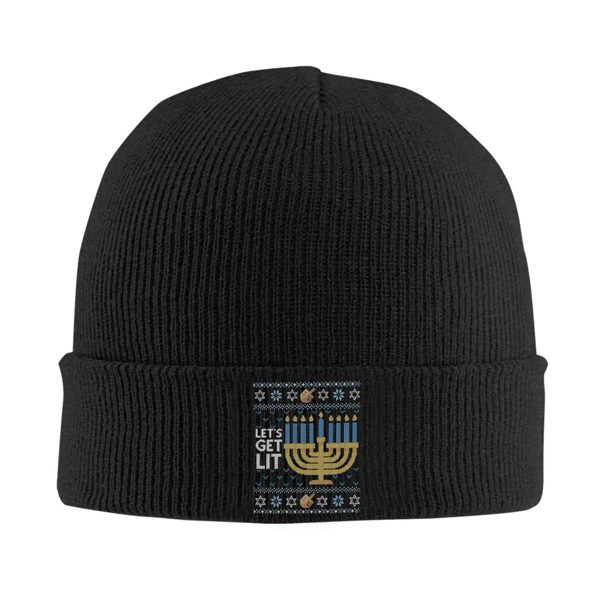 Hanukkah Let's Get Lit Jewish Knit Hat Beanie Winter Hats Warm Acrylic  New  Cap Men Women Gift,