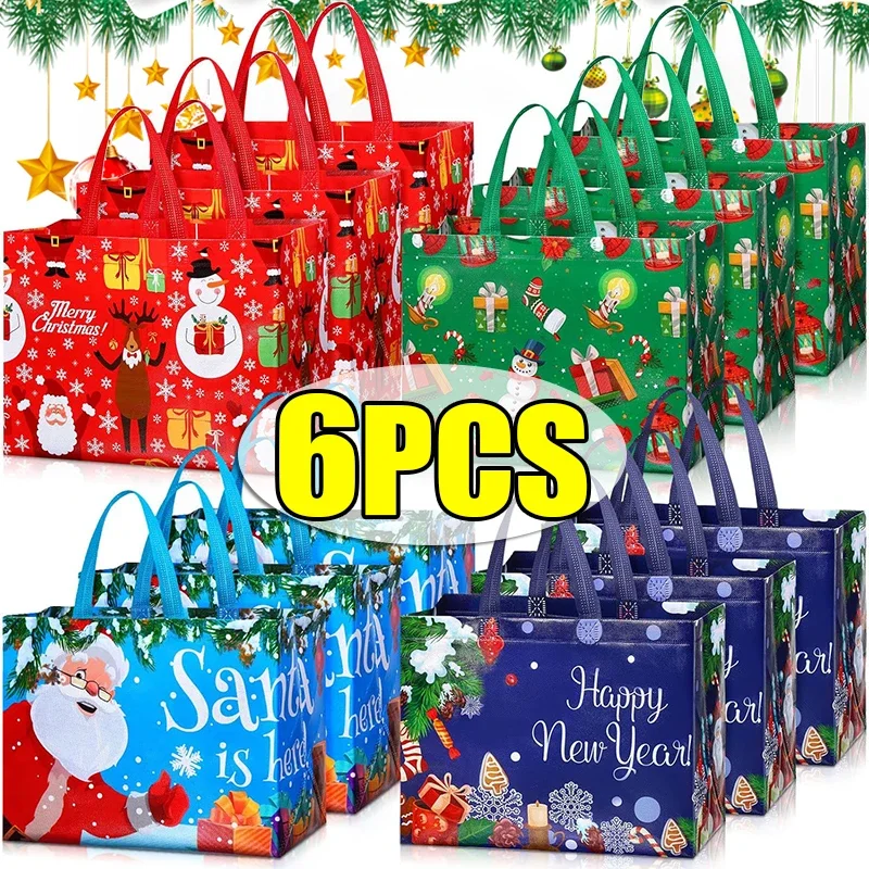 6/1PCS Large Grocery Shopping Handbag Christmas Tote Bags Santa Claus Xmas Tree Snowman Non-Woven Navidad Party Decorations