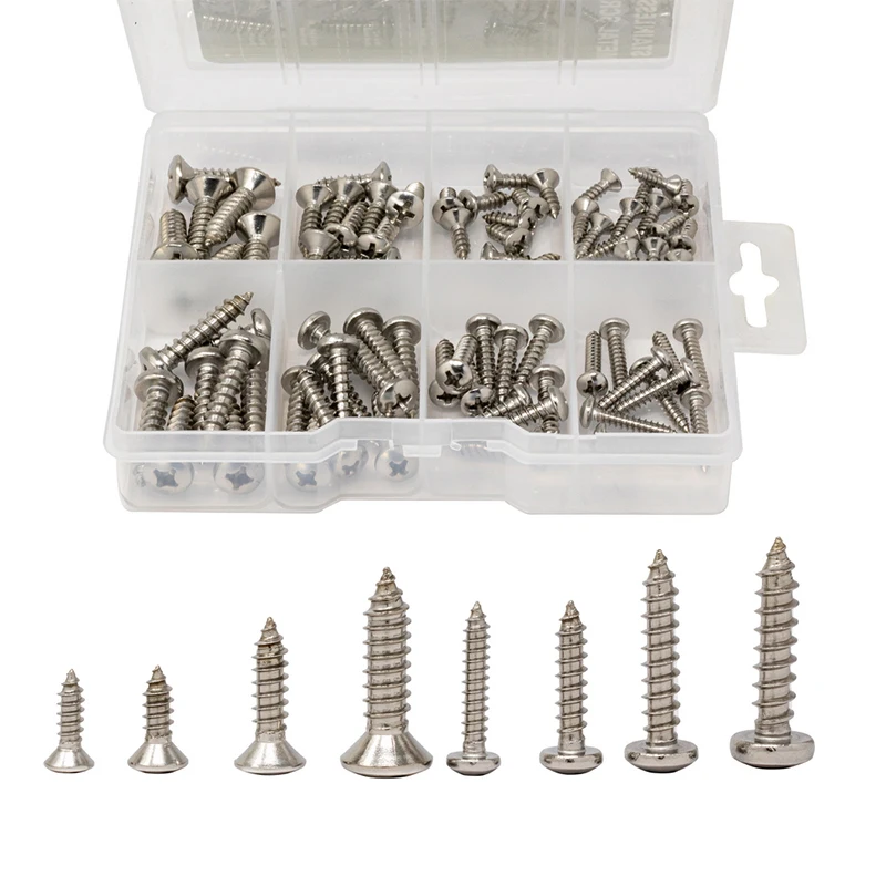 304 Stainless Steel Oval and Pan Head Wood Screws Sheet Metal Screws Kit 79 Pcs Self Tapping Wood Screws