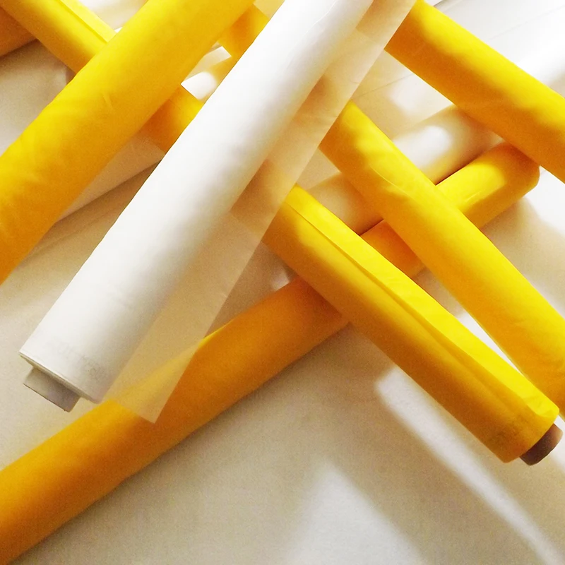 

White/Yellow 100% Polyester Silk Screen Printing Mesh Fabric 165T 27um 145cm Width