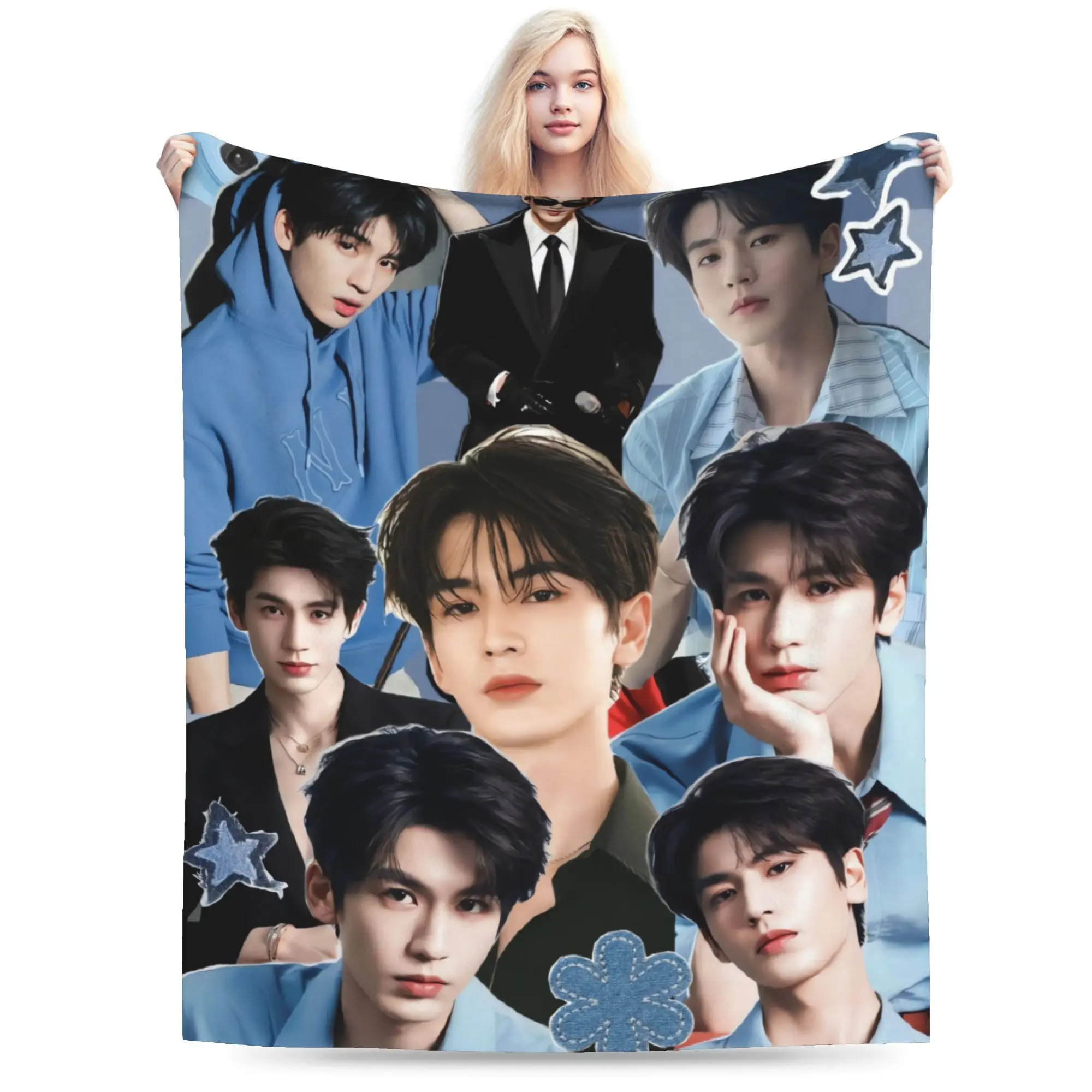 Zhang Linghe Blue Aesthetic Preppy Idol Blankets Quality Soft  Throw Blanket Winter Child Couch Chair Novelty Bedspread
