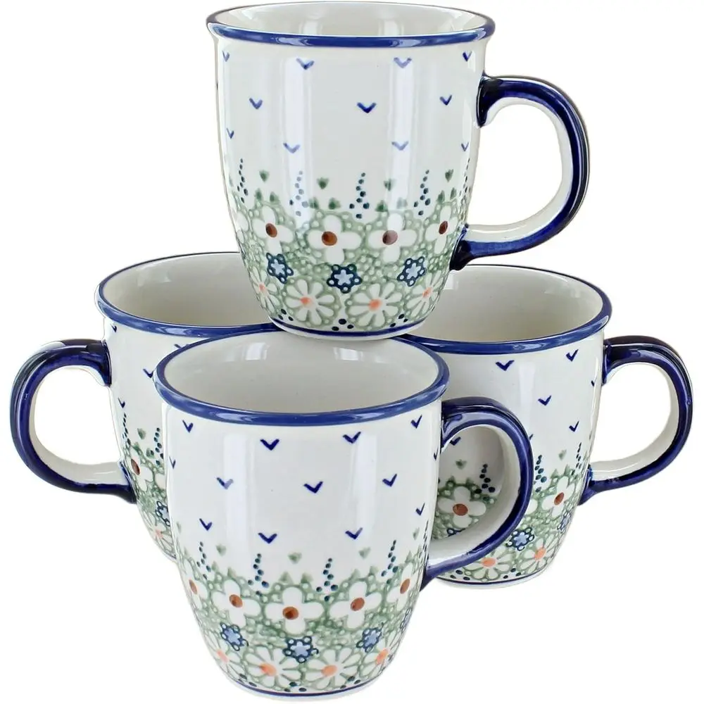 

Rose Polish Pottery Green Daisy 4 Piece Mug Set