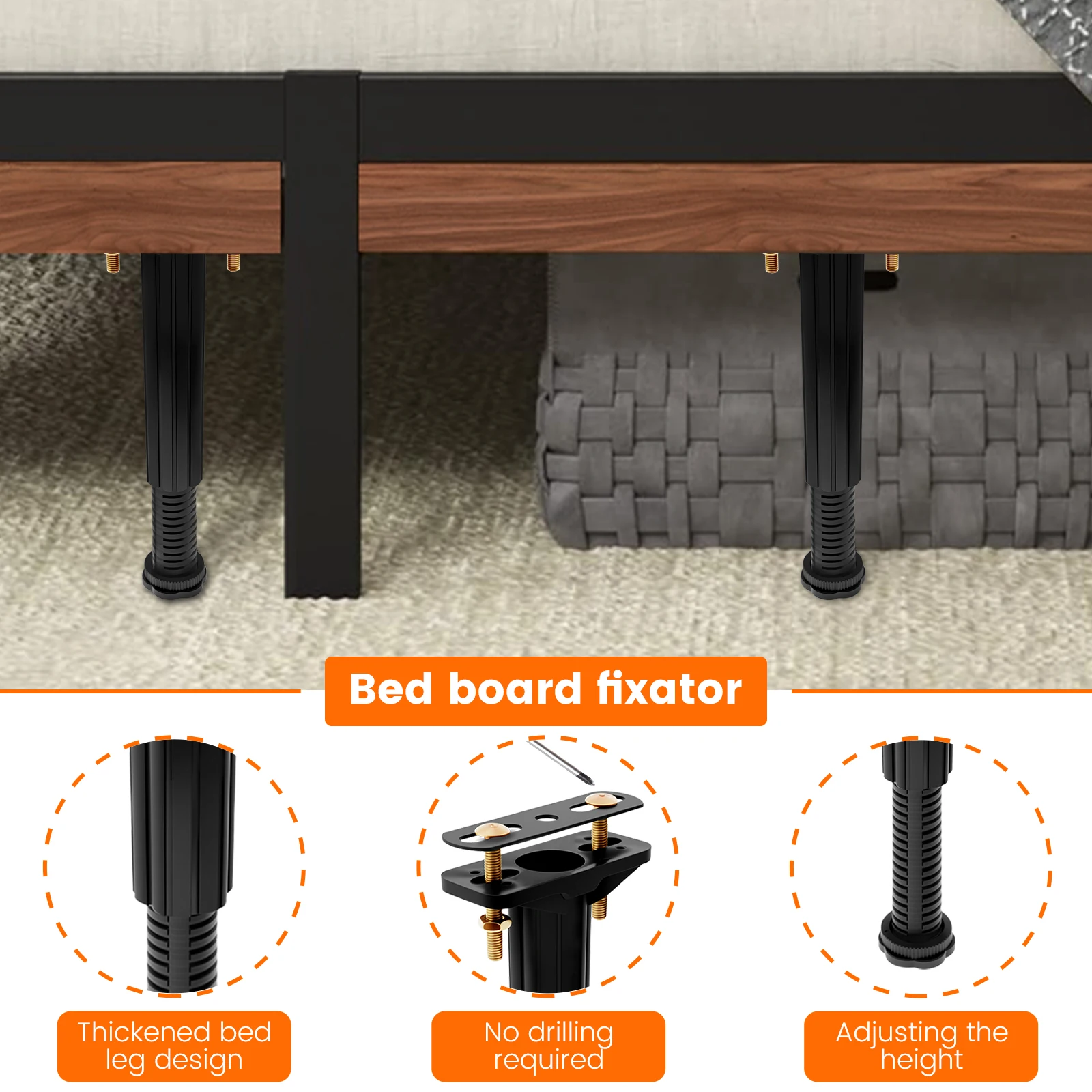 6Pcs Bed Frame Support Leg Plastic Frame Centre Slats Support Leg Height Adjustable Bed Frame Support Foot Thickened Frame