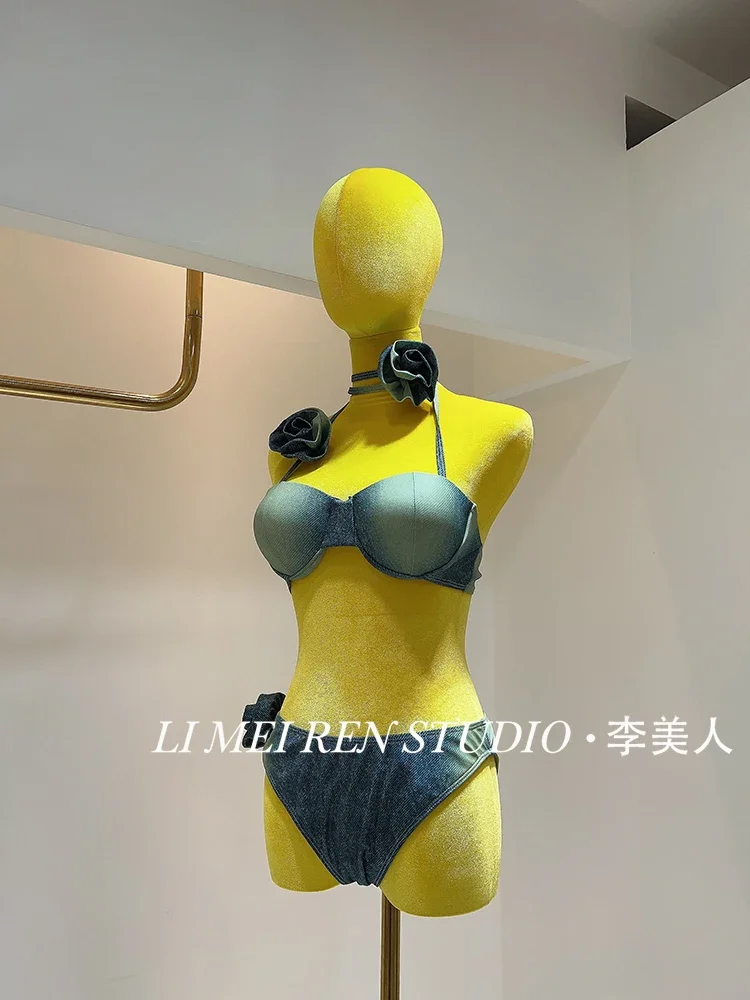 New Vacation sexy gathering denim bikini swimsuit women