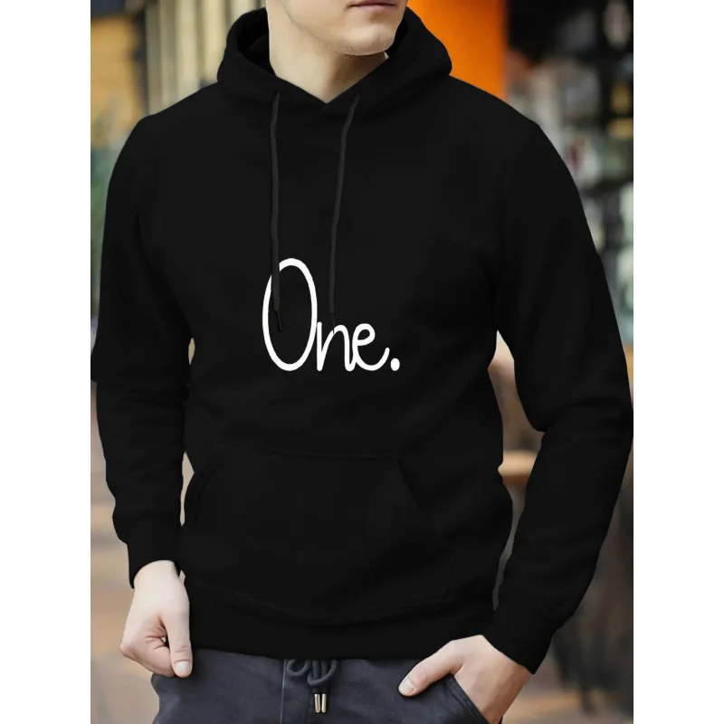 هوديي رجالي أبيض مطبوع واحد. ملابس كاجوال من القطن عالي الجودة للارتداء اليومي وأسلوب الشارع #2