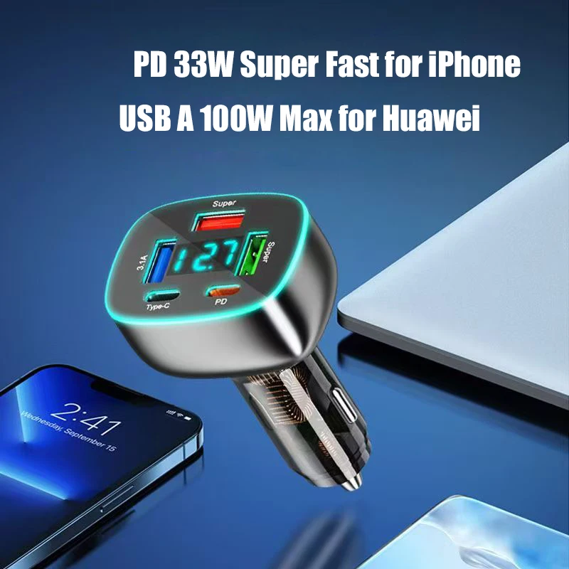 PD 30W Super Fast USB C Car Charger Adapter 280 With Voltage Display for iPhone 15 Pro Max 14 iPad Macbook Samsung Oppo Huawei