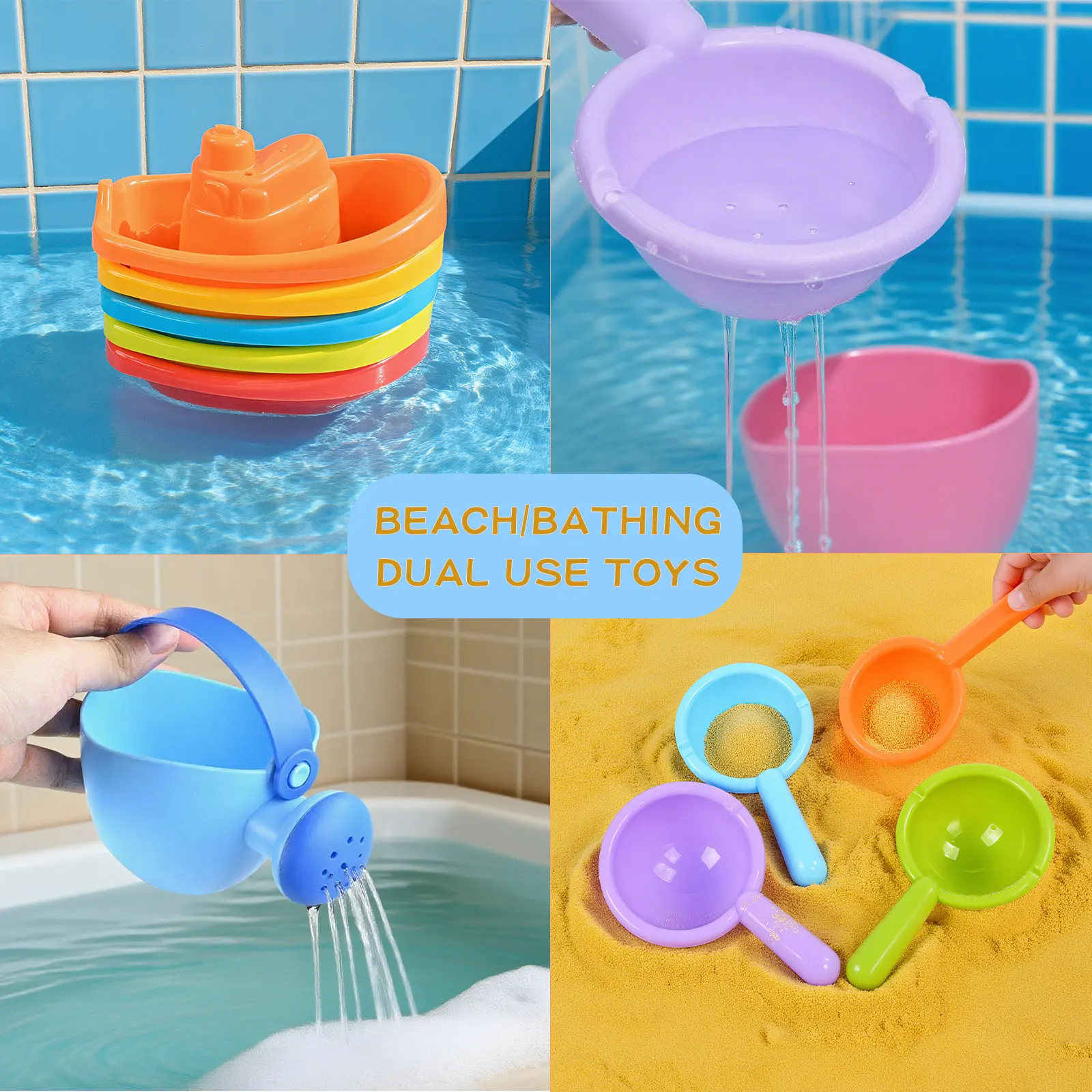 Brinquedos de banho infantis, barcos empilhados, regadores multicoloridos, colheres de banho interativas para pais e filhos, barcos de praia, colheres com vazamento