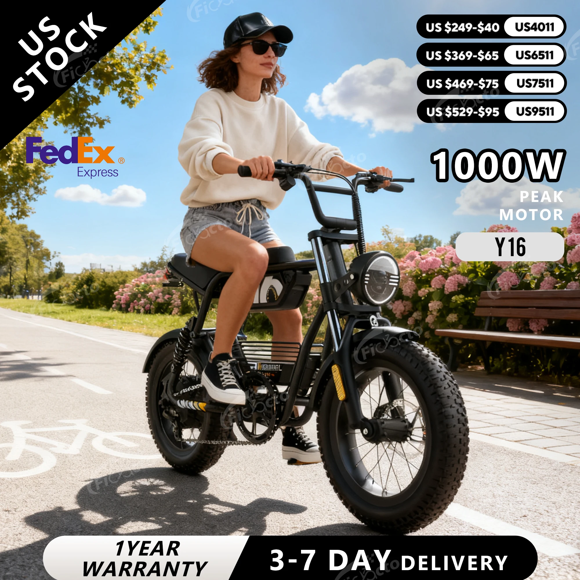 

COSWHEEL Electric Bicycle Y16 PEAK 1000W Motor 48V 15AH Battery Adult Electric Bike Fat Tire Commuting Mountain Off-Road E-Bike