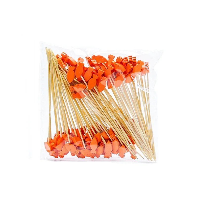

25Pcs/set Easter Fruit Sticks Rabbit Disposable Bamboo Sticks Bunny Carrots Mushroom Sticks Easter Spring Festival Picnic Decor