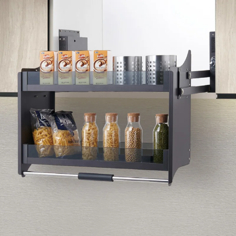 

High Quality Modern Drop-down Kitchen Cabinet Storage Rack Elevator Lift Glass Pull Basket Kitchen Cabinet Storage