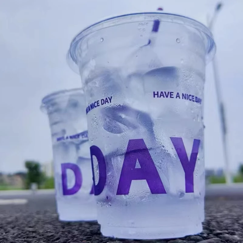 1000pcs 12oz 360ml，14oz 400ml Customized Printed Transparent Plastic Cup, Disposable Cups of Coffee,Juice, Bbeverage, Ice Cubes