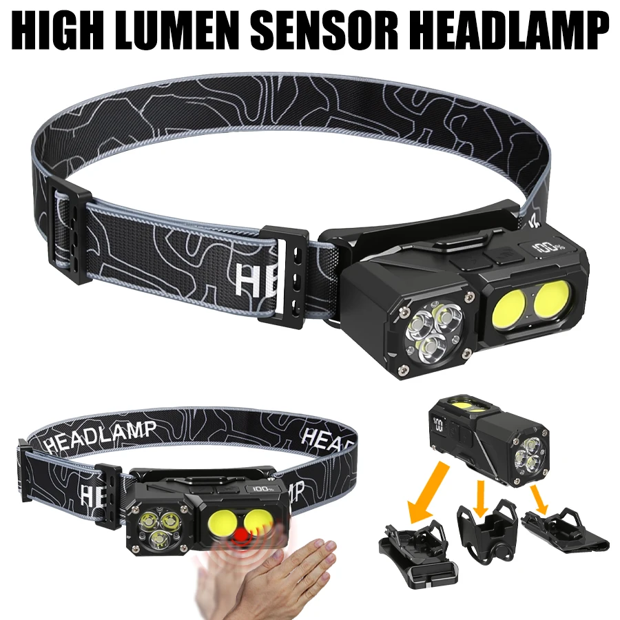 Rechargeable Fishing LED Headlamp with Sensor and Battery Indicator Super Bright Camping Light Using XPG Lamp Beads Headlight