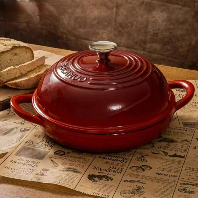 French Fashion Cast Iron Pot Saucepan  Seafood Pot Pig Iron Non-stick Bread Pan Shallow Saucepan Baking Pots for Cooking